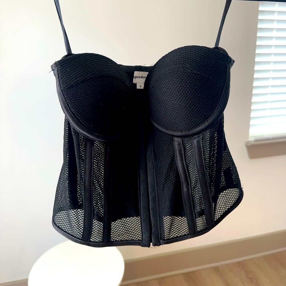 Superdown Jeanine Black Mesh Corset Bustier Top Size Small